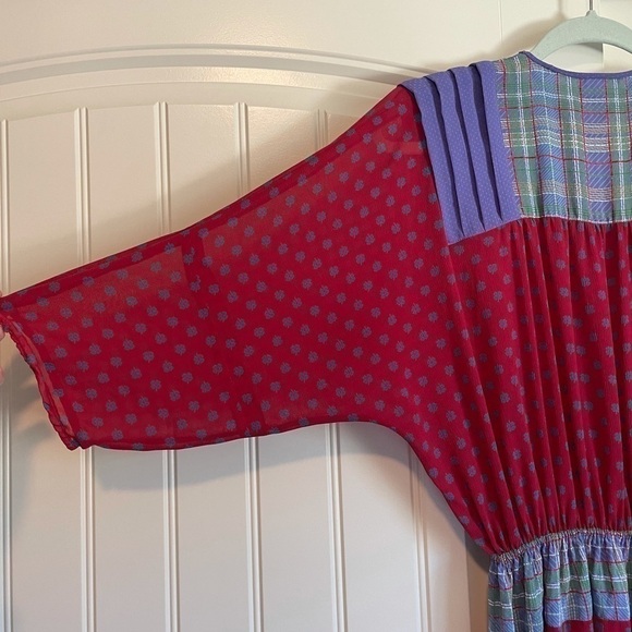 Vintage Diane Freis clover print cottagecore plaid midi dress medium - Picture 9 of 11